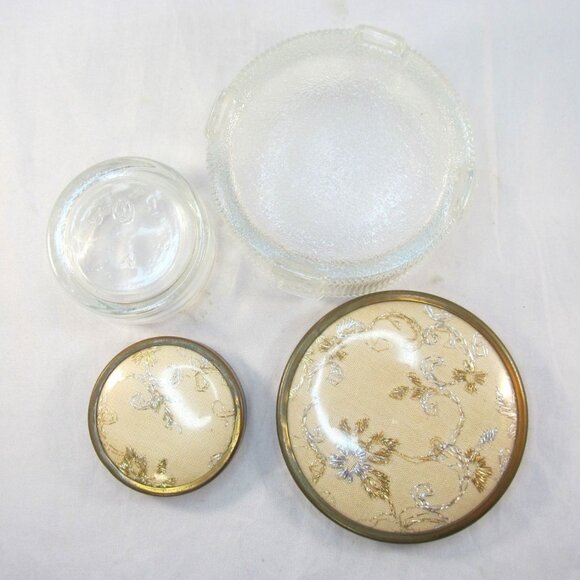 Vintage Ladies Vanity Glass Jar Containers with Embroidered Lids 2 Piece Lot - Picture 10 of 12